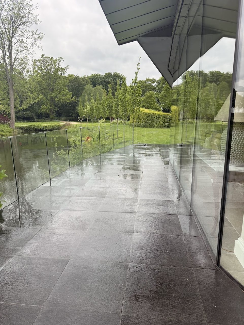 The same stone patio jet-washed clean.